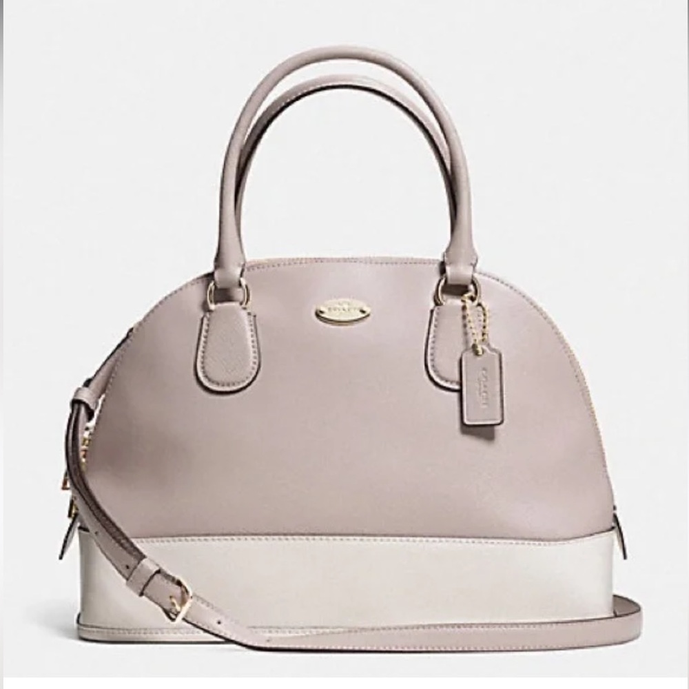 Coach Cora Domed Satchel Purse Leather Tote F34491 Grey Birch Chalk Bicolor